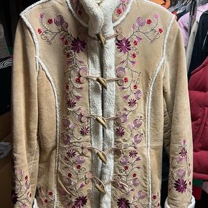 St John’s Bay Embroidered Suede Coat like Worn by Phoebe in Friends, Medium